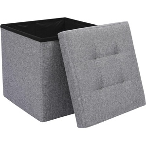 Storage Ottoman Padded Foldable Bench Chest with Lid, Grey Linen, Small