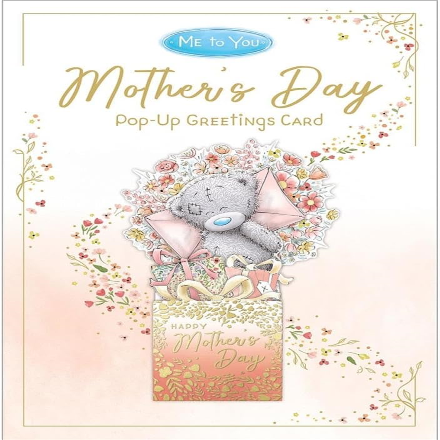 Me To You Bear Popping Out Of Present With Flowers Pop Up Mother's Day Card - Red