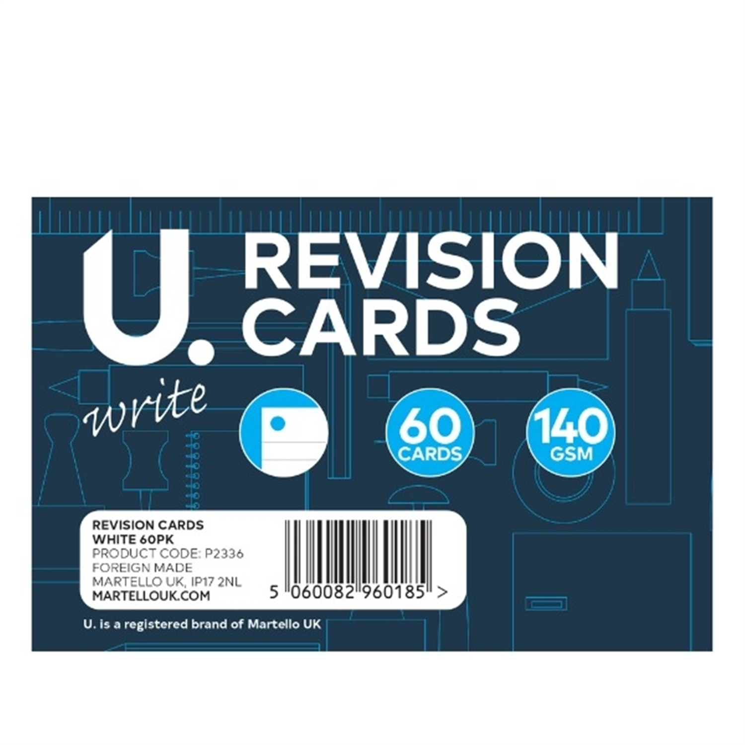 Martello Pack Of 60 White Revision Cards - Blue