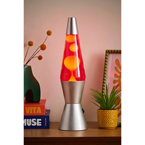 Retro Lava Lamp Desk Light Yellow & Red LED with Silver Base