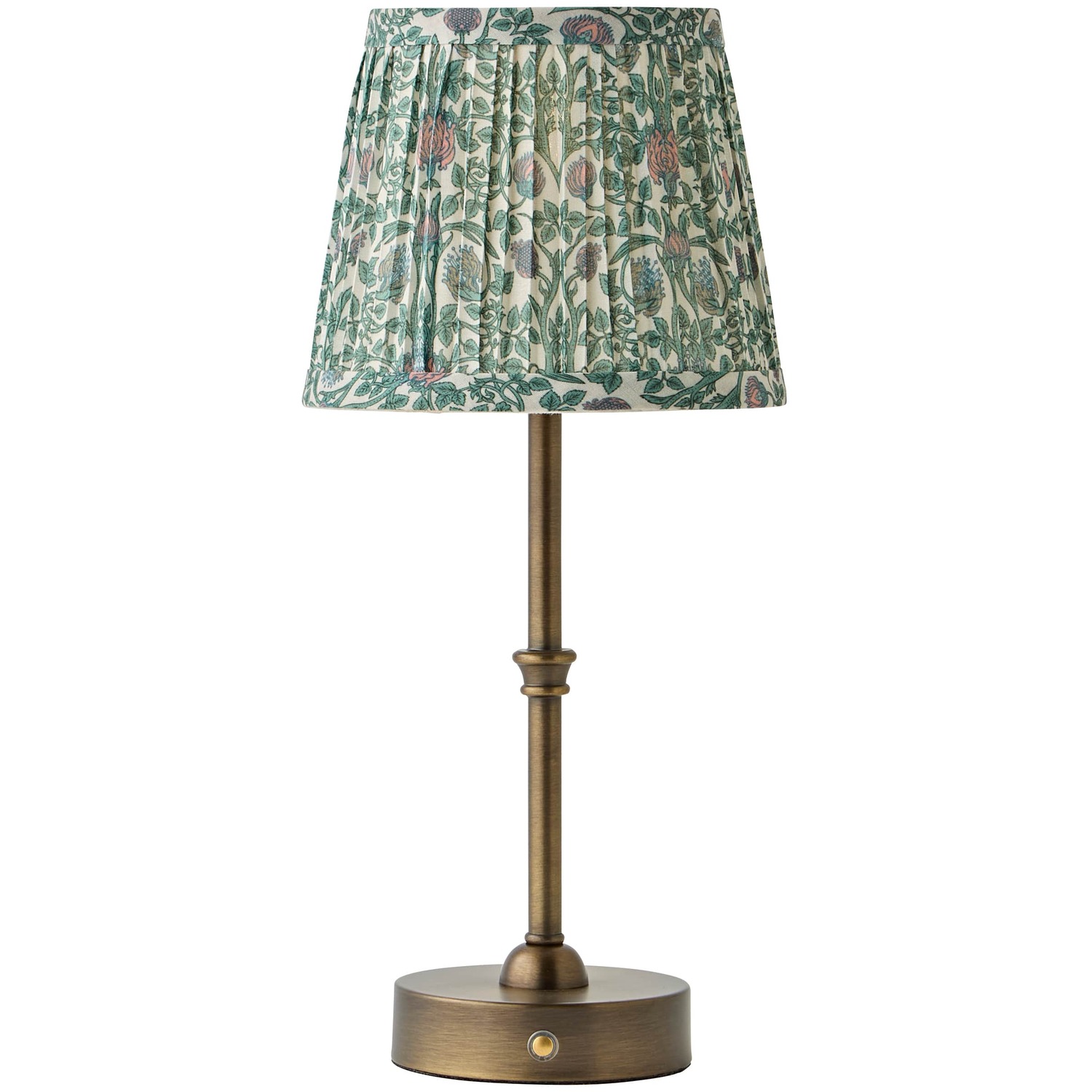 B&Q - Lowe Green Floral Pleated Shade Brass Rechargeable Table Lamp - Image 4