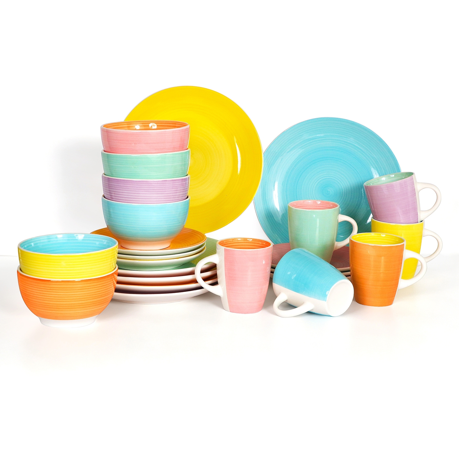 Simpa Unisex Multicolor Cloud Nine Hand Painted Assorted Colour Stoneware Dinner Sets | : Size 24 Pack - Image 2
