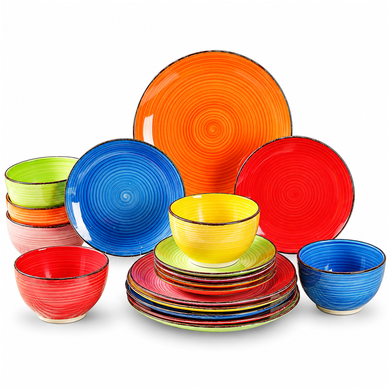 Simpa Unisex Multicolor Hand Painted Assorted Bright Colourful Stoneware Dinner Set | : Size 18 Pack - Image 2