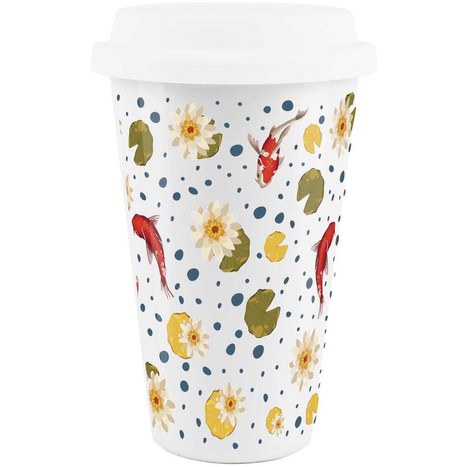 Koi Fish Ceramic Travel Mug - Tea/Coffee Insulated Cup with Silicone Lid Gift - Image 2