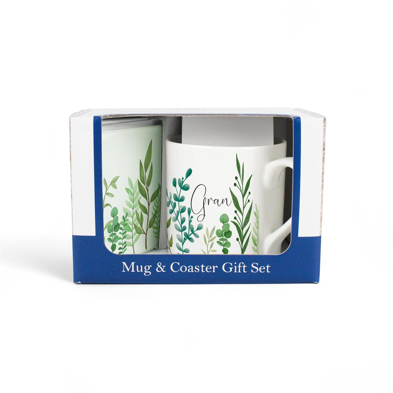 B&Q -  Gran Mug & Coaster Gift SetGreen Leaves & Foliage Indoor Plants Bone China Mug And Glass Coaster SetTea/coffee Present - Image 2