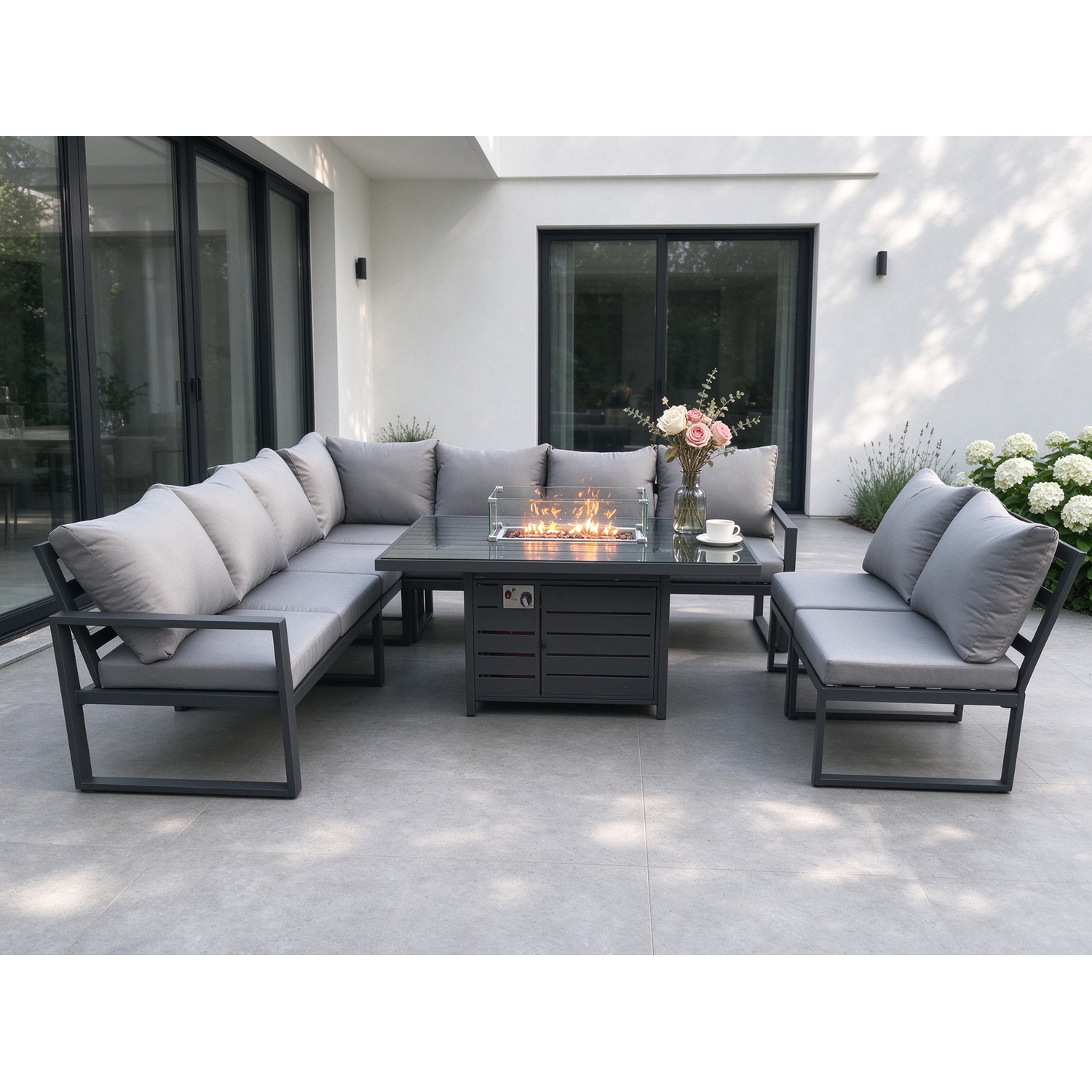 Fimous Unisex Dark Grey Aluminium Seater Lounge Corner Sofa Outdoor Garden Furniture Sets Gas Fire Pit Dining Table Set Size 9 - Image 2
