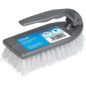 Elliott Iron Shaped Scrubbing Brush with Curved Grip Handle, Durable hard synthetic plastic fibres