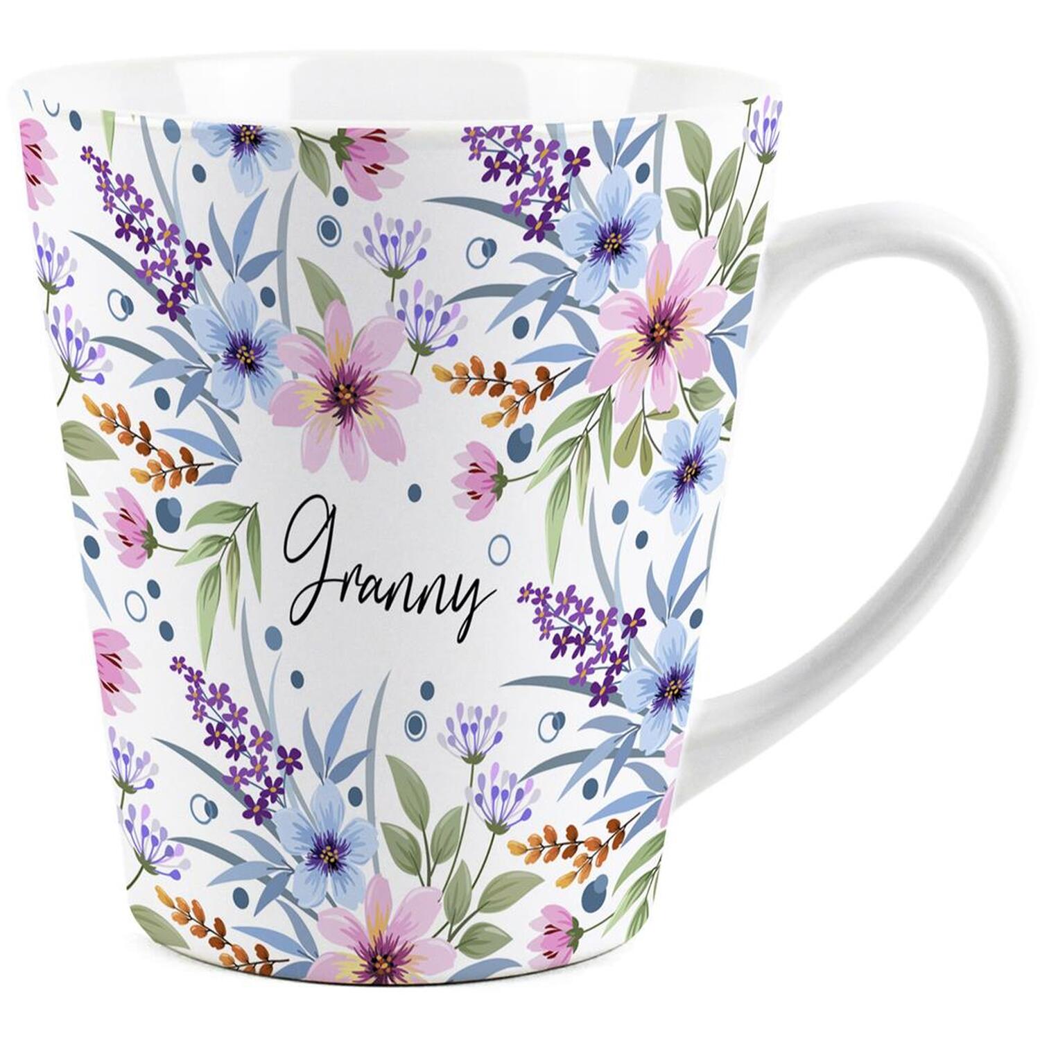 Granny Gift Mug - Blue & Purple Floral Ceramic Latte Coffee Cup Present - Image 2