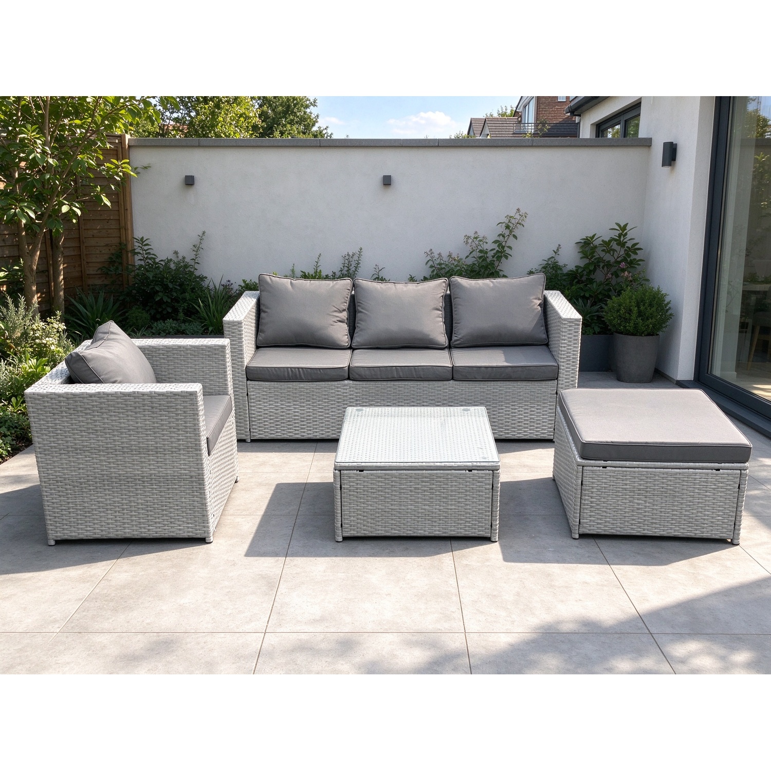 Rackhams Light/Grey 5 Seat Lounge Outdoor Pe Rattan Garden Furniture Set Wicker Sofa Set Square Coffee Table With Armchair - Image 2
