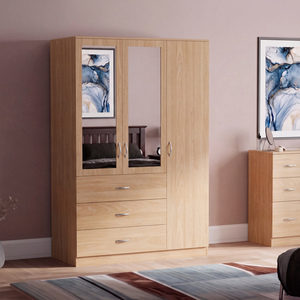 Modern 3 Door 3 Drawer Mirrored Wardrobe