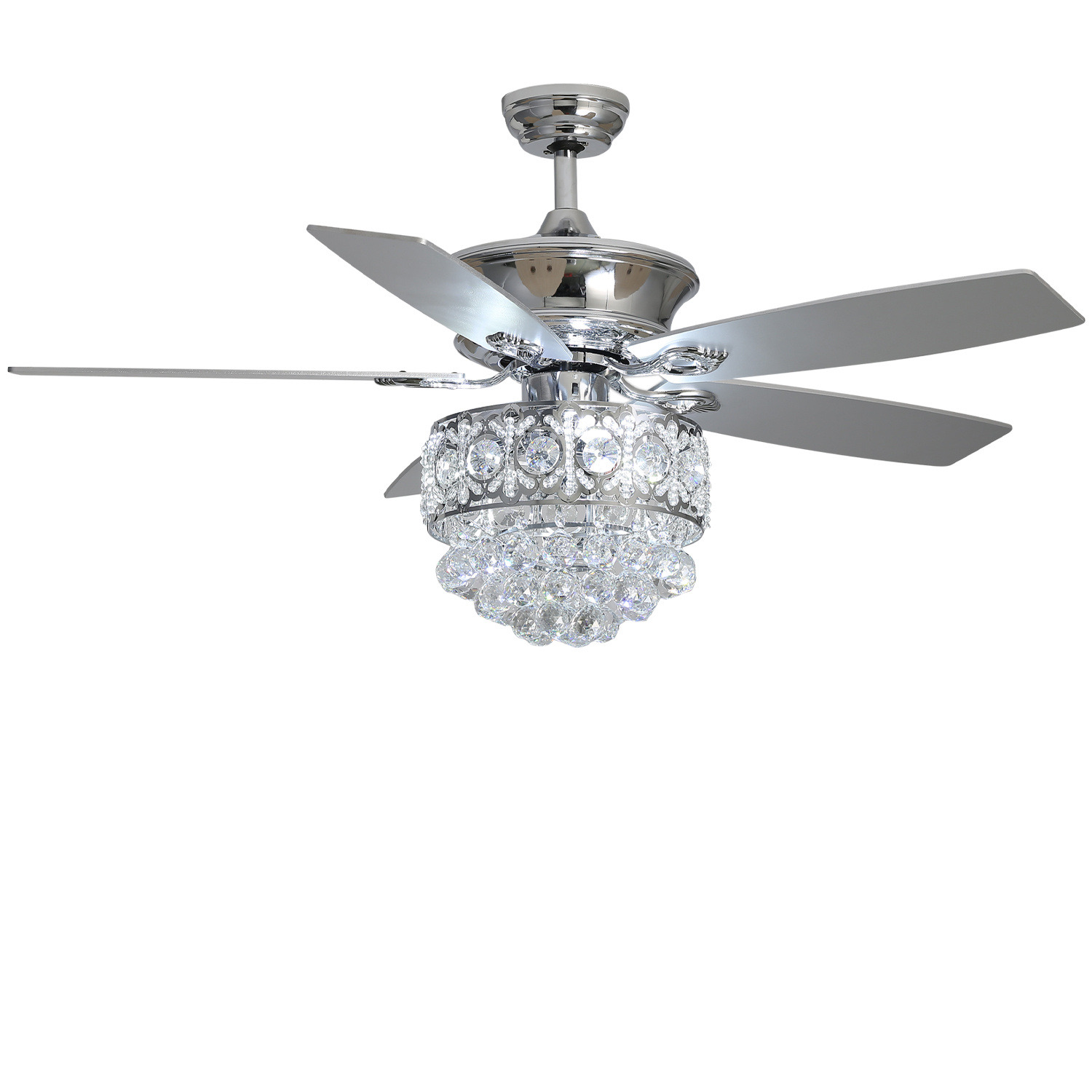 Ceiling Fan Light With Crystal Pendant Decoration - Chrome