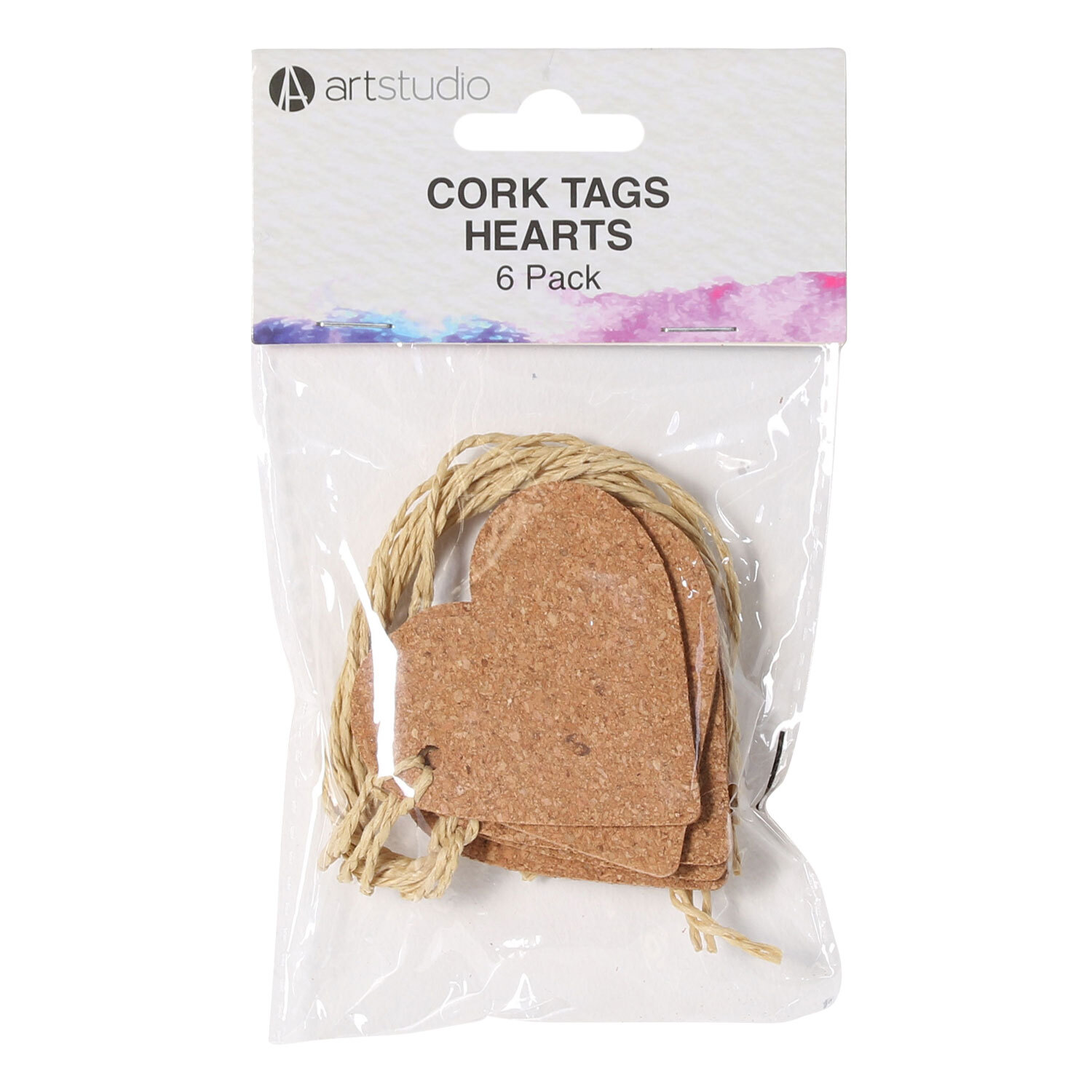 Pack of Six Art Studio Cork Tags Hearts