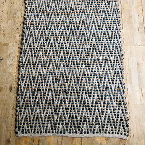Grey Leather Jute Rug 75CM X 135CM