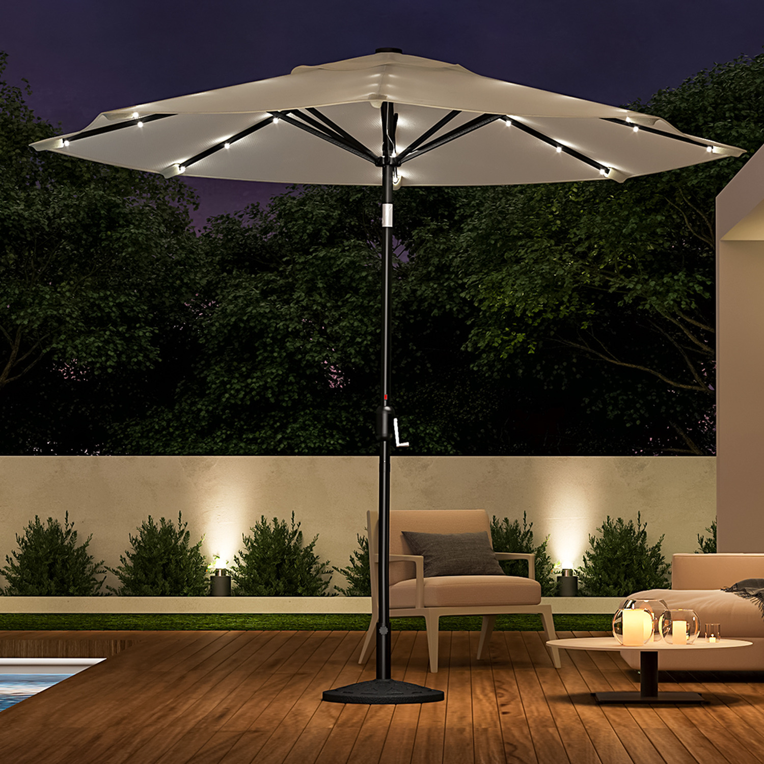 24 Solar Lights Garden Parasol Umbrella with Resin Base