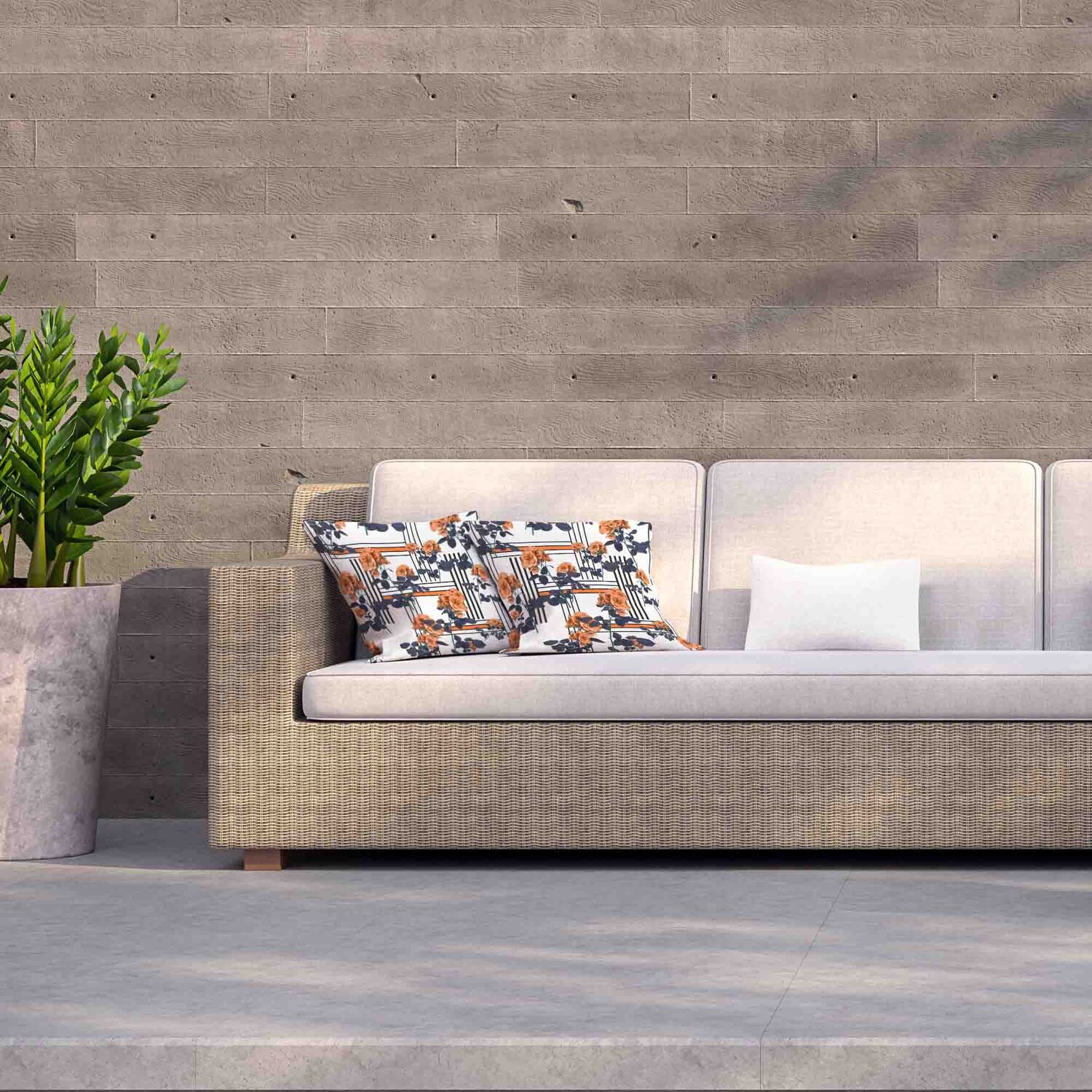 Geometric Lines  Flowers Outdoor Cushion - Orange / 60cm