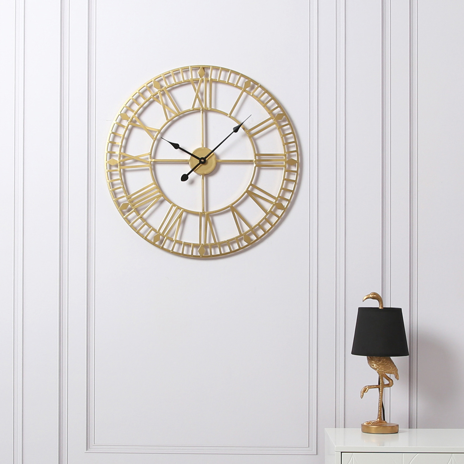 Skeleton Wall Clock with Roman Numerals - Gold - Gold