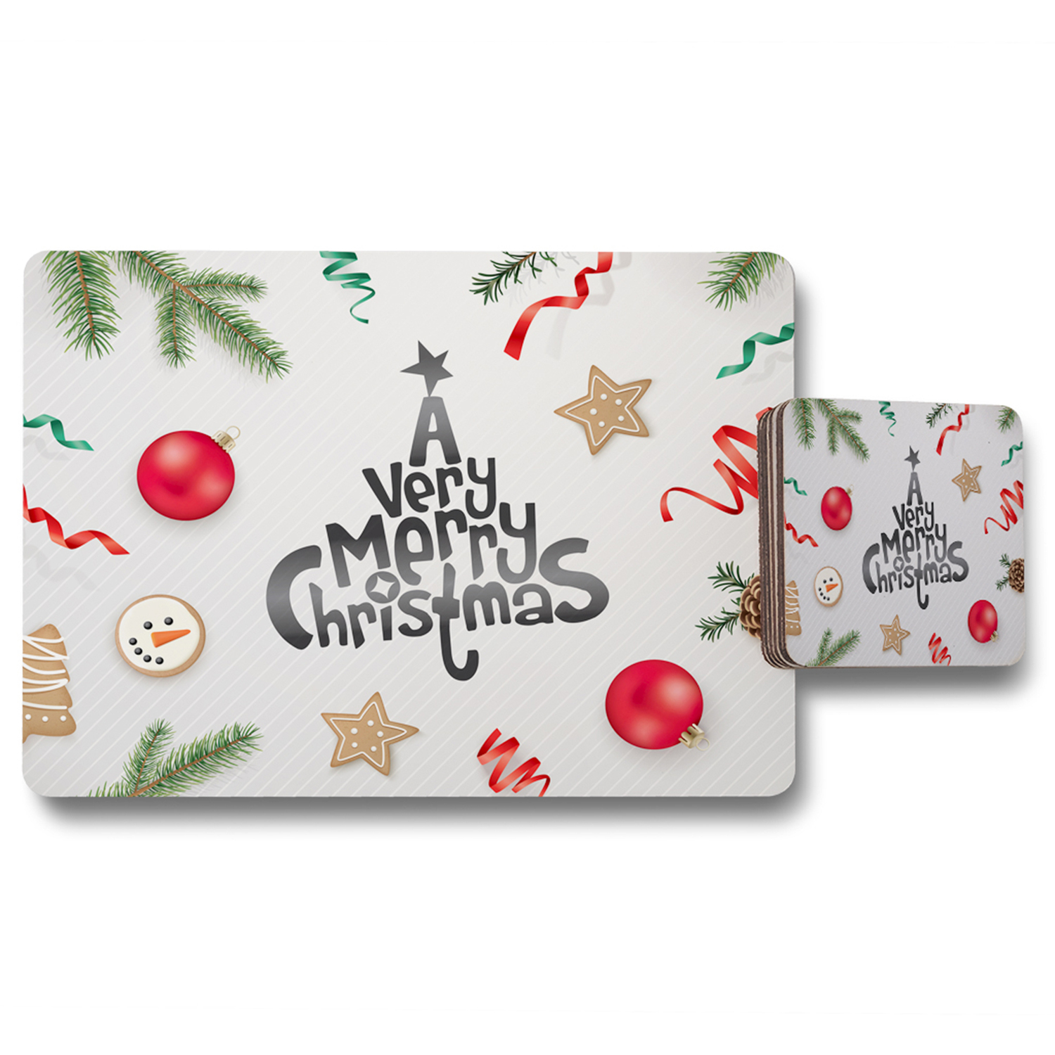 Image of Christmas Greeting Design Dining Placemat Coaster&hellip;
