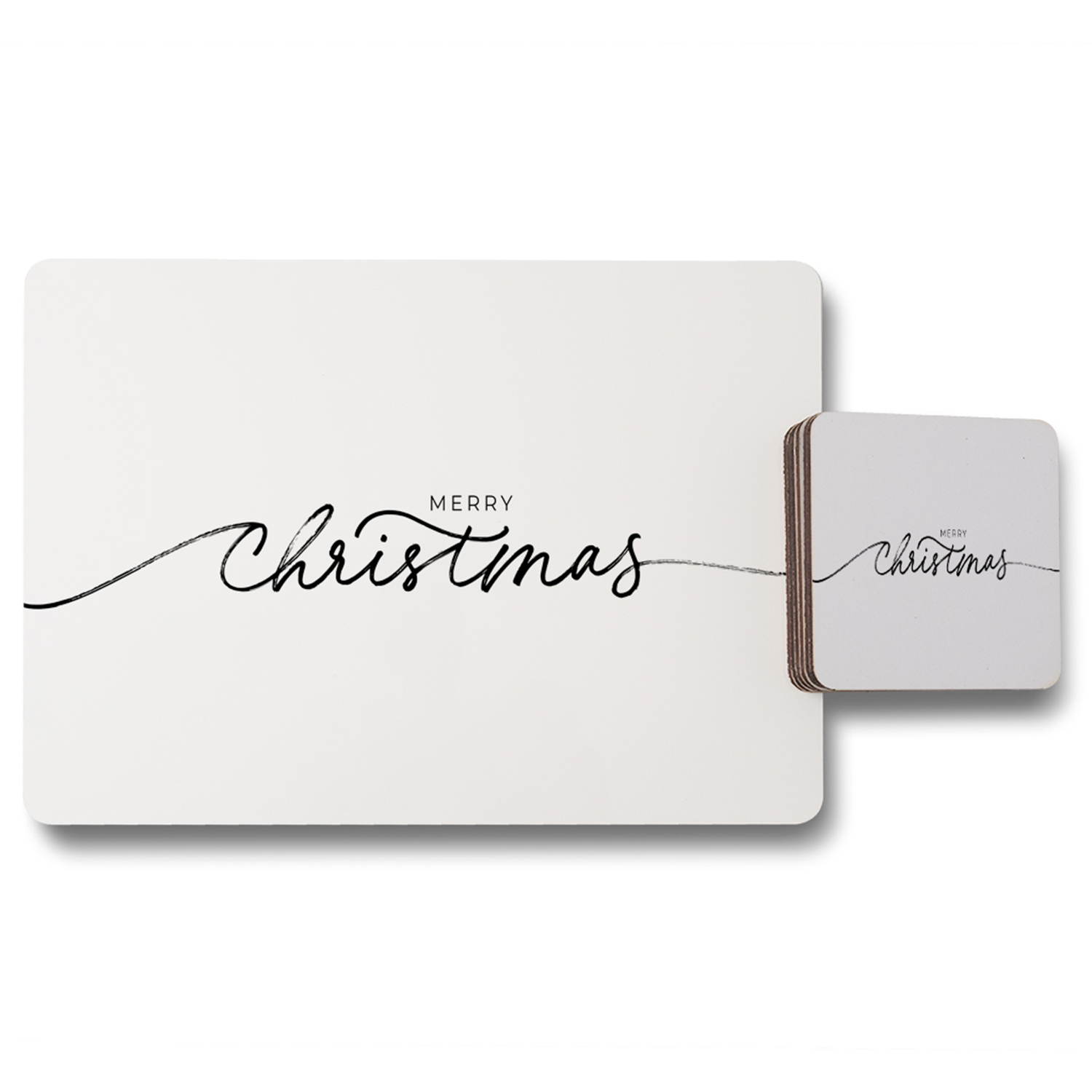 Merry Christmas Hand Drawn Lettering Dining Placemat  Coaster Set - White