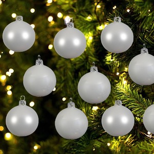 10 Winter White Glass Baubles 6cm