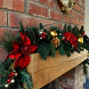 Deluxe Red and Gold Poinsettia Christmas Garland Decoration