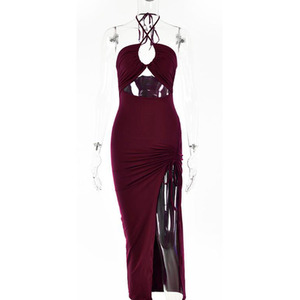 High Leg Slit Halter Dress