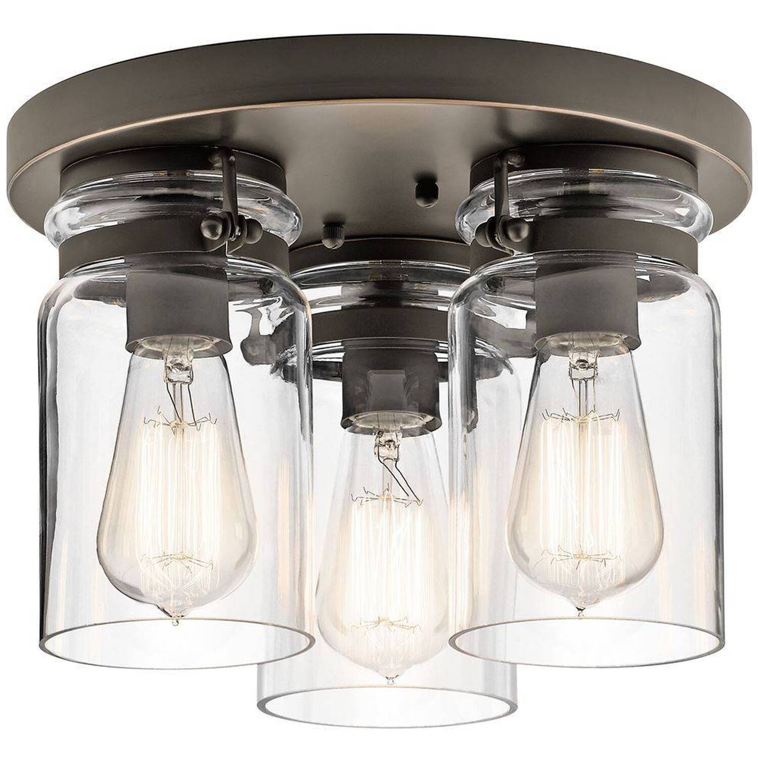Brinley 3 Light Flush Mount Ceiling Light Brushed Nickel, E27 - Brushed Nickel
