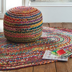 Multi Cotton Chindi And Jute Oval Rug, 90 x 135cm