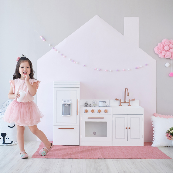 Kids Little Chef Paris Wooden Play Kitchen, White and Rose Gold