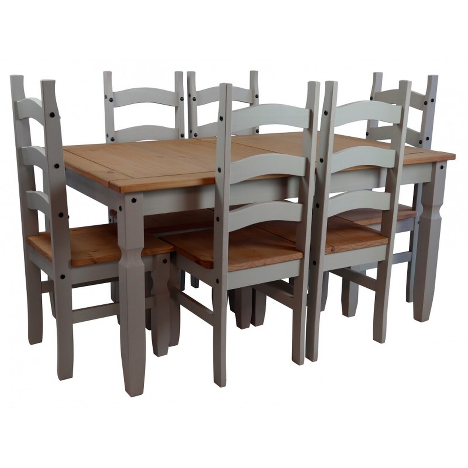 Corona 5ft Dining Table 4 Chairs Set Solid Wood Mexican Pine Wooden - Distressed Grey Wax