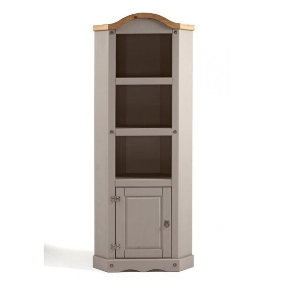 Corona Grey Wax Corner Display Unit Solid Wood Pine Wooden Painted Bookcase