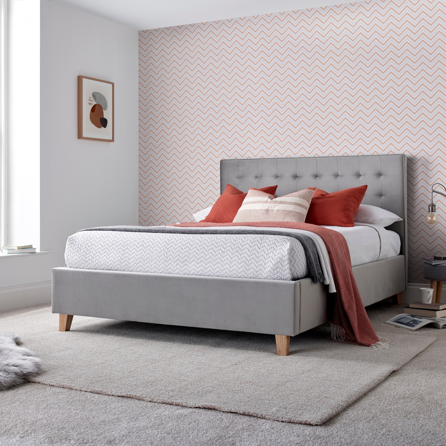 Kingham Grey Velvet Ottoman Bed - Grey Small Double