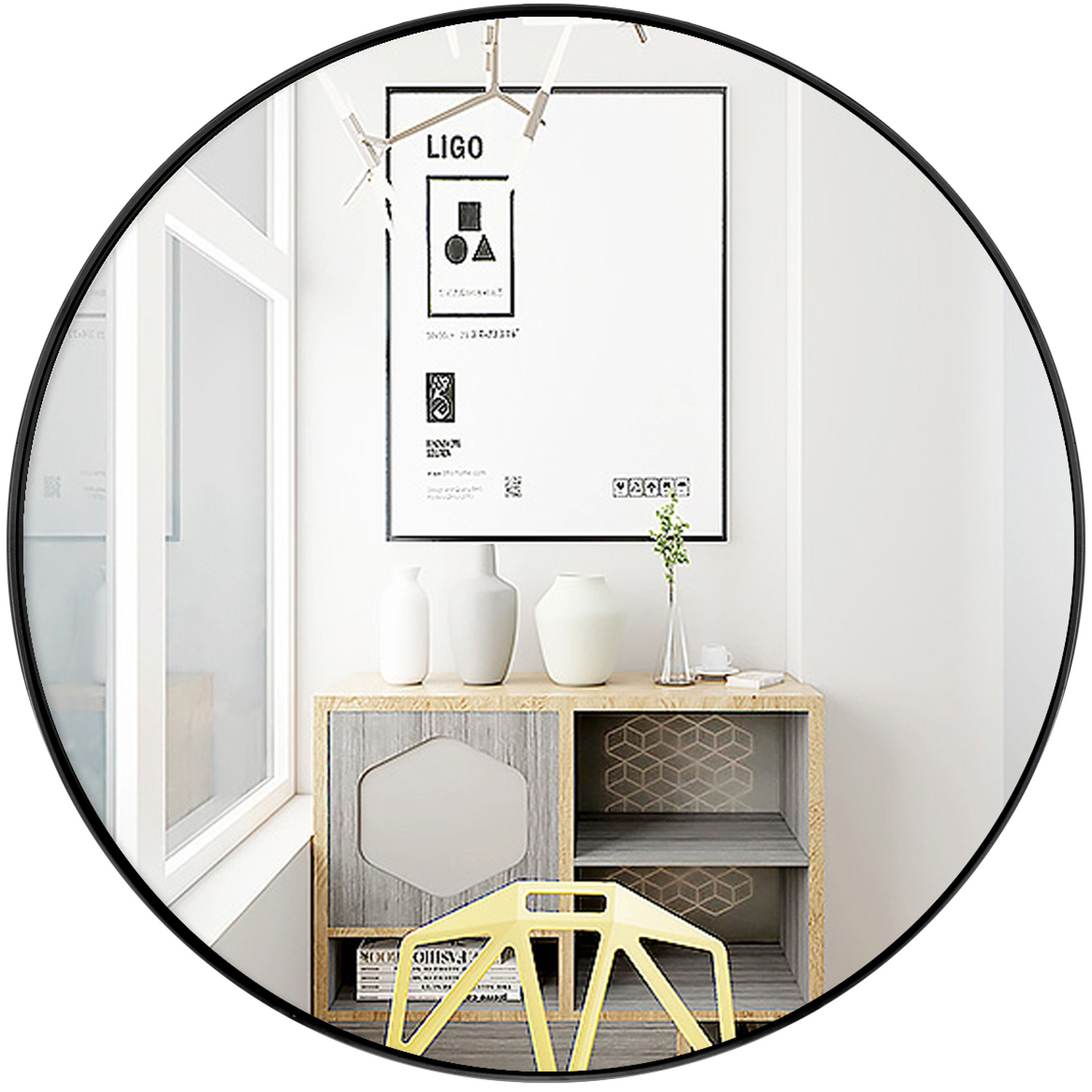 Costway Wall Mounted Round Mirror-Black - Black thumbnail