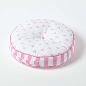 Pink White Hearts and Stripes Childrens Round Floor Cushion