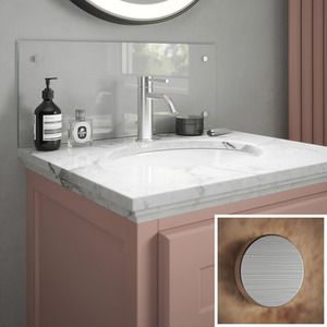 Clear Glass Bathroom Splashback with Brushed Chrome Fixing Caps