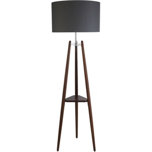 Mahogany Shelf Floor Lamp with Dark Grey Shade