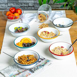 16cm White Enamel Bowls Multicolour