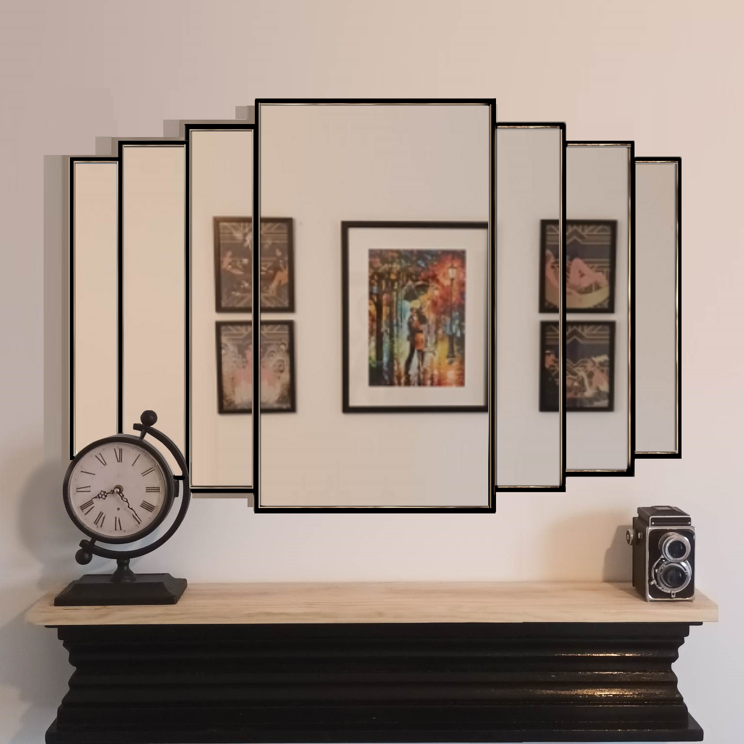 JPC Mirrors - The Delta Extra Large Art Deco Wall Mirror - Black / 20kg thumbnail