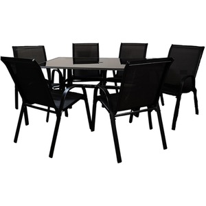 6 Person Rectangular Glass Top Garden Patio Dining Set