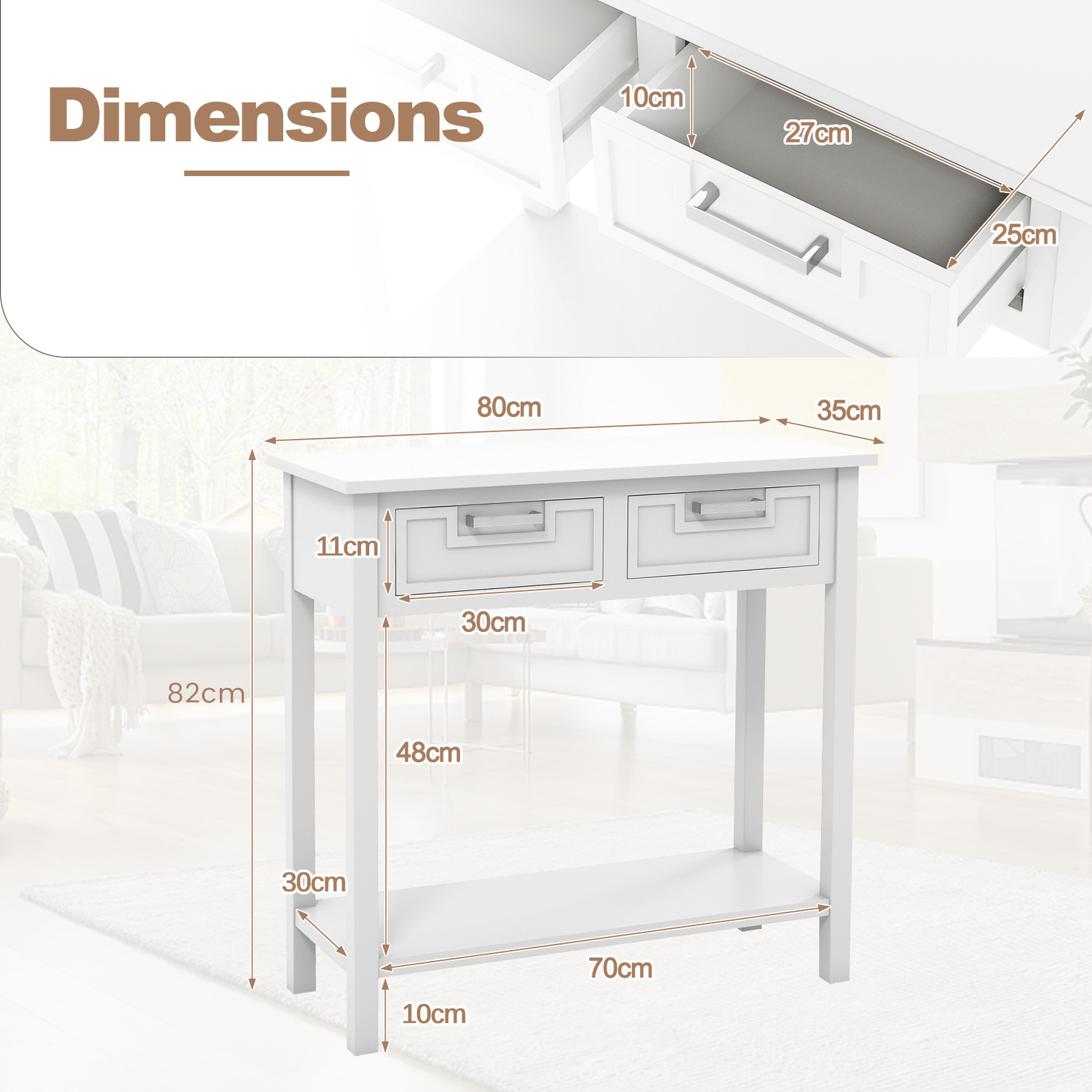 Narrow Console Table Accent Sofa Table - White