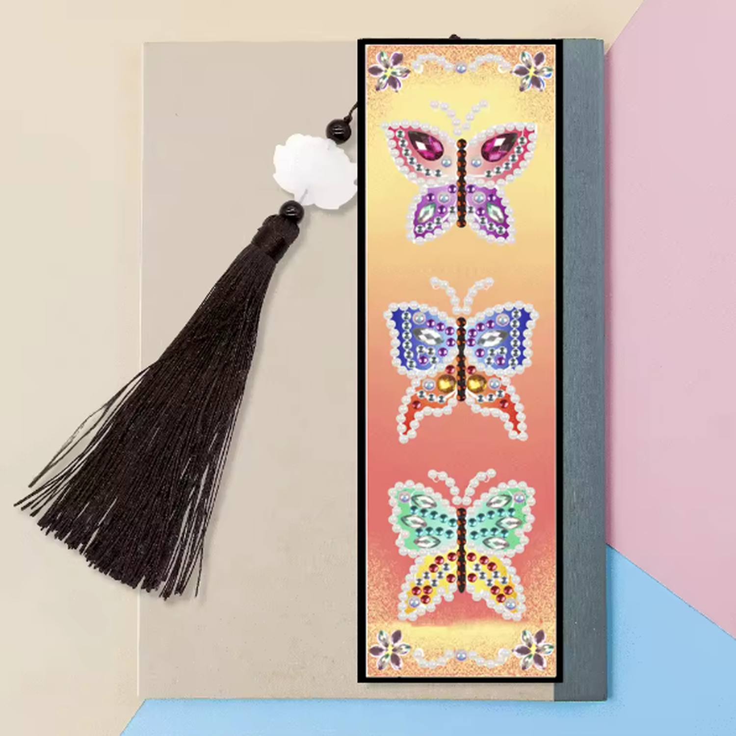 2pcs 5D DIY Orange and Blue Colourful Butterfly Diamond Art Bookmarks