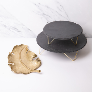 2pc Slate Serve Set 2-Tier Slate Stand  Cast Aluminium Gold Plate