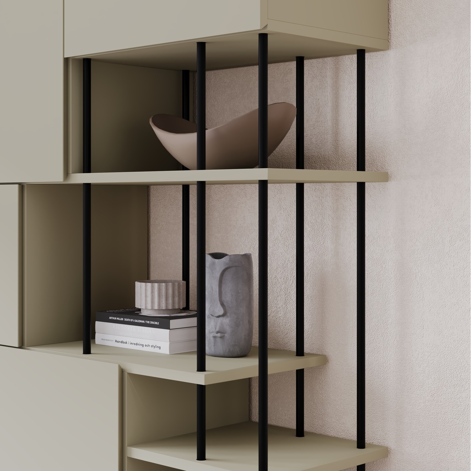 Modern Key Bookcase 5-Door Cabinet with Open Shelves