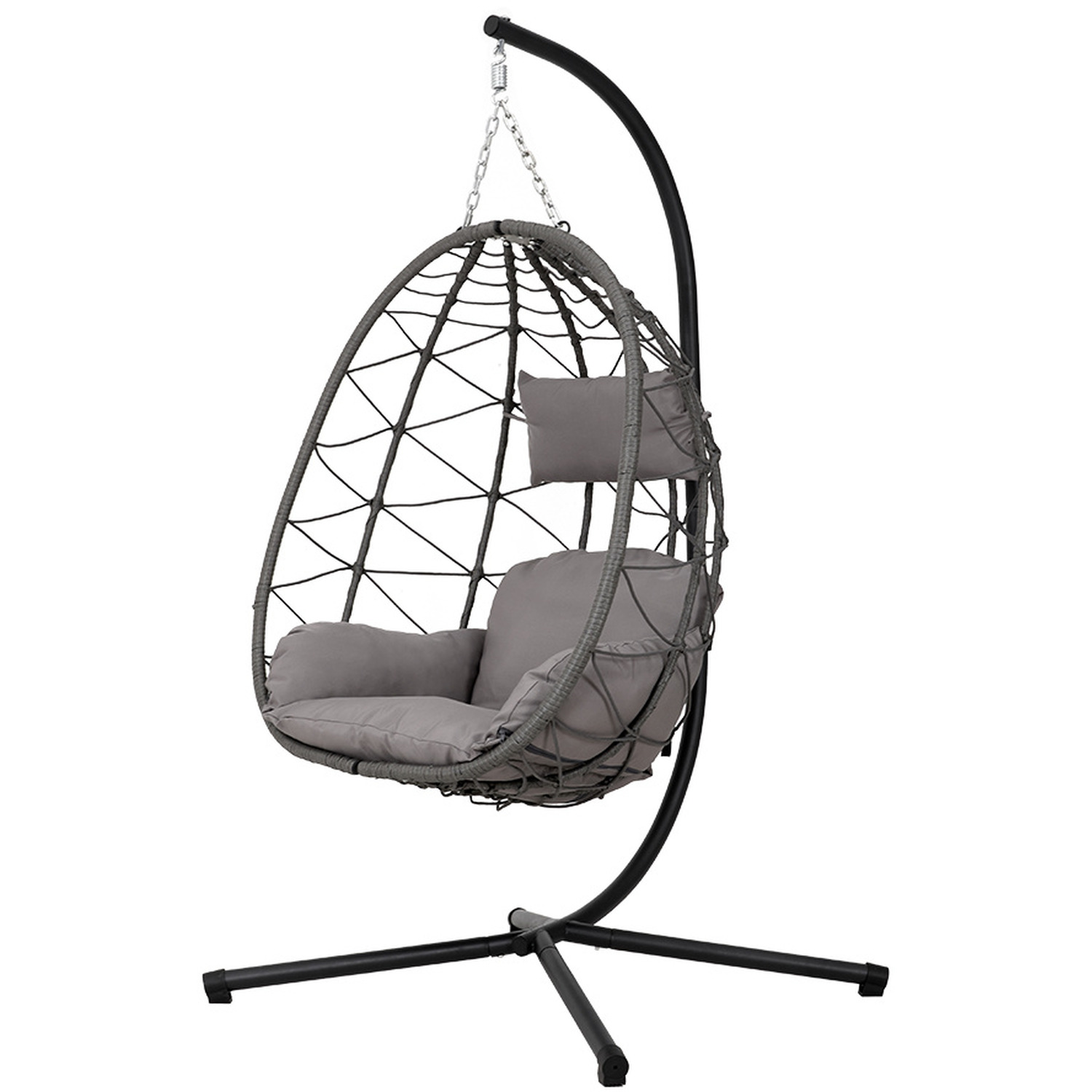 Folding Garden Hanging Egg Chair With Cushion - Grey
