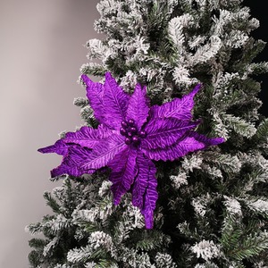 Poinsettia Stem with Glitter Christmas Decoration