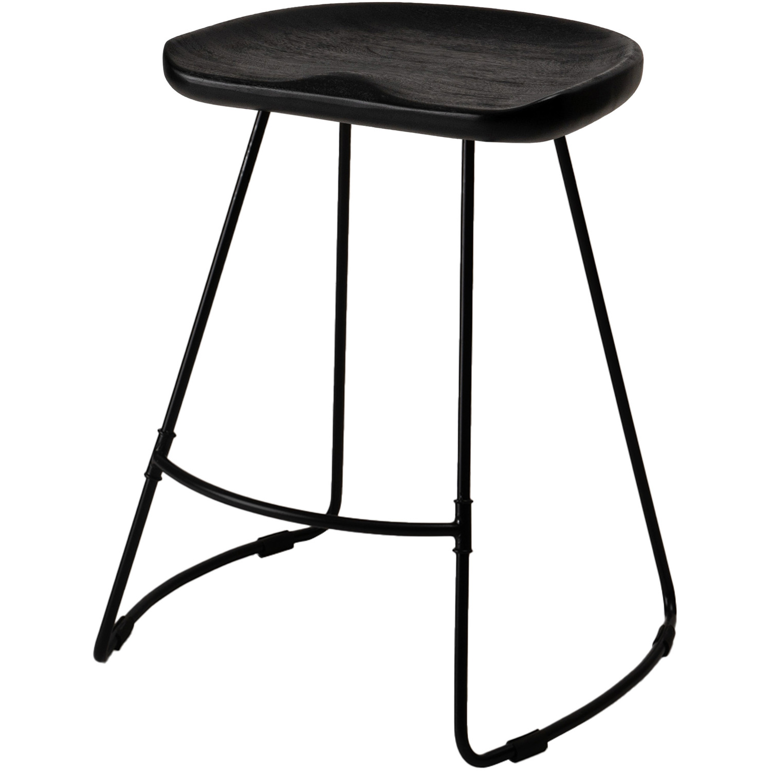 Ember Round Saddle Seat Solid Wood Counter Stool - Black 61cm