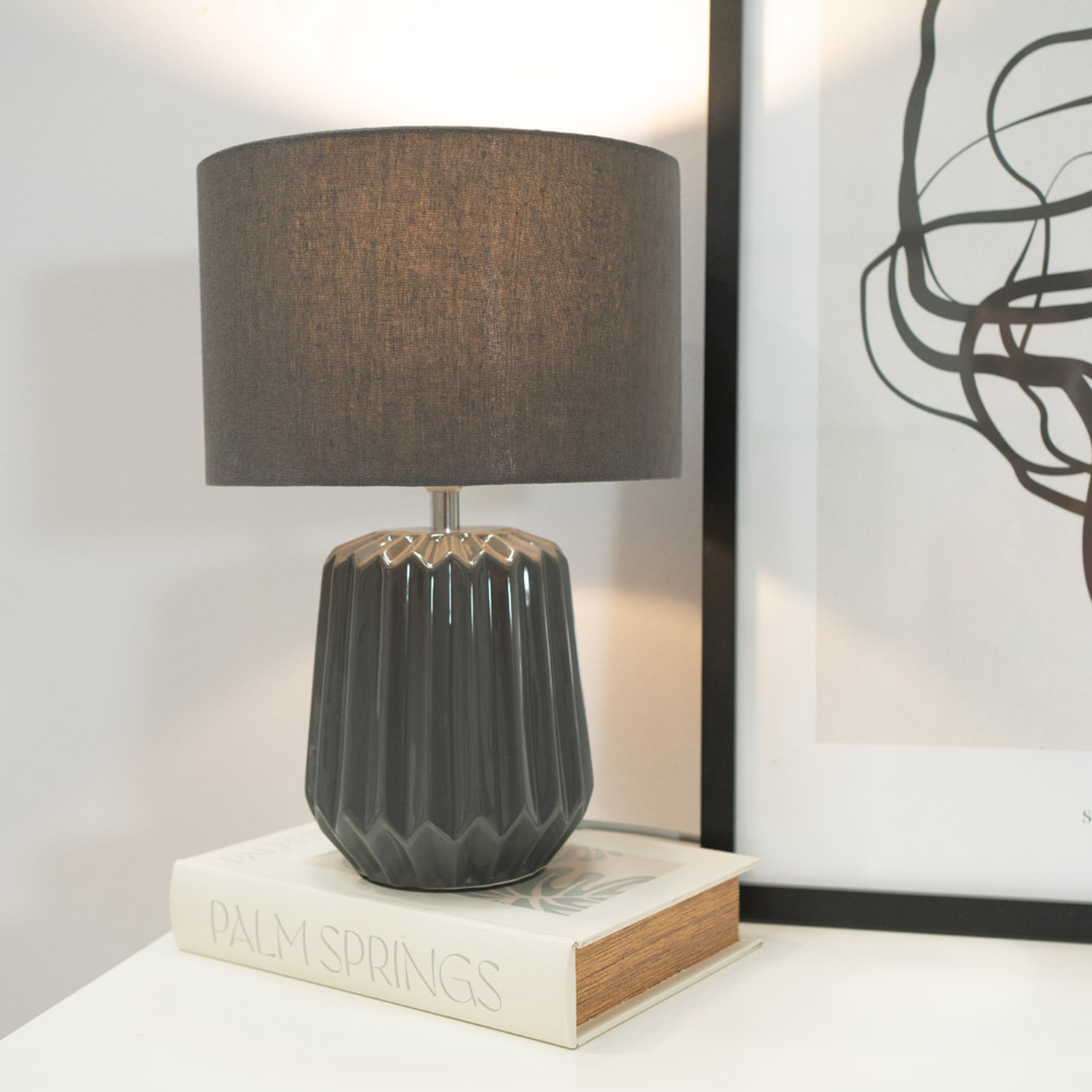 Zak Ceramic Table Lamp - Grey / Yes