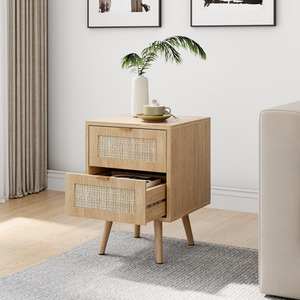 Set of 2 Wooden Side Cabinets with Rattan Fronts