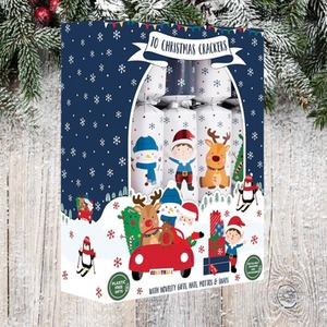 10 Cute Christmas Crackers Santa Friends Dinner 12Inch Blue White