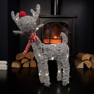 Battery Operated Rattan Woven Blitzen Reindeer with LEDs