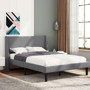 Double Bed Frame With Headboard Soft Linen Grey 4FT6